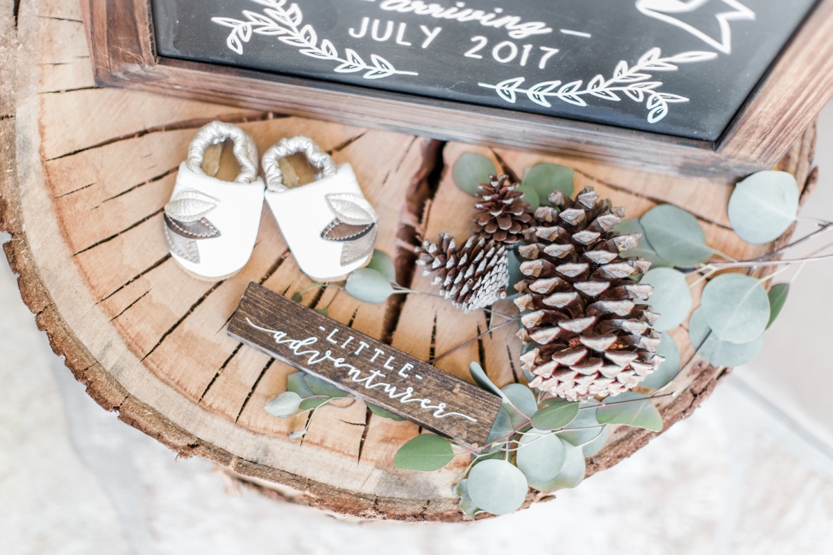 Adventure, outdoorsy woodland themed baby shower in San Diego, CA. Photos by Jade & Brian Photography.